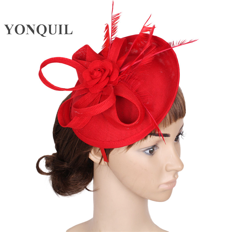 

Multiple Colors women party feather headwear Imitation Sinamay wedding Fascinator Base hat DIY Occasion millinery rose hair accessories