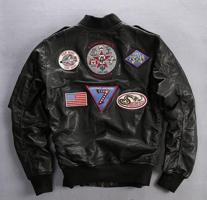 

CARRIER AIR WING bomber jackets AVIREX FLY Flocking leather jackets baseball uniform fighting 41 ACES, Black