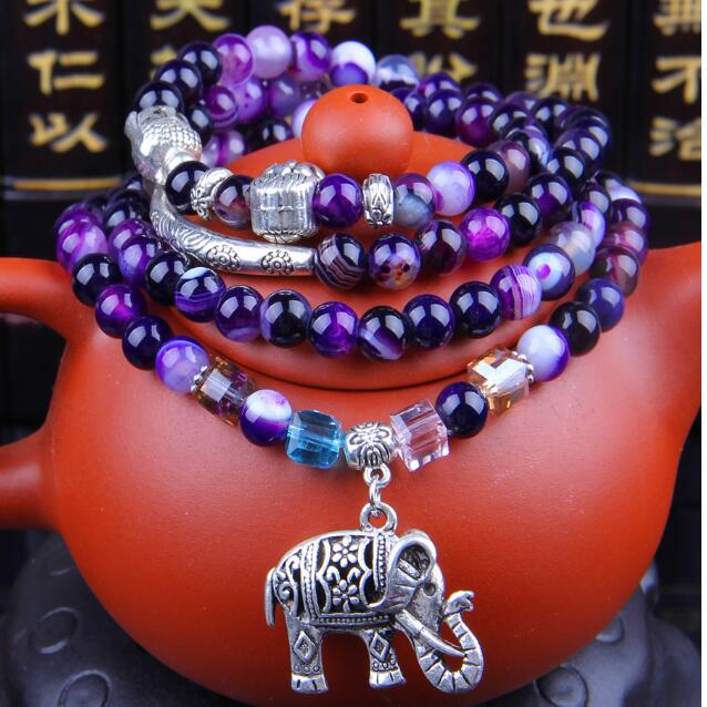 

jewelry buddha's head bracelets natural crystal agate elephant pendant elastic string muiltilayer beaded bracelets for women men