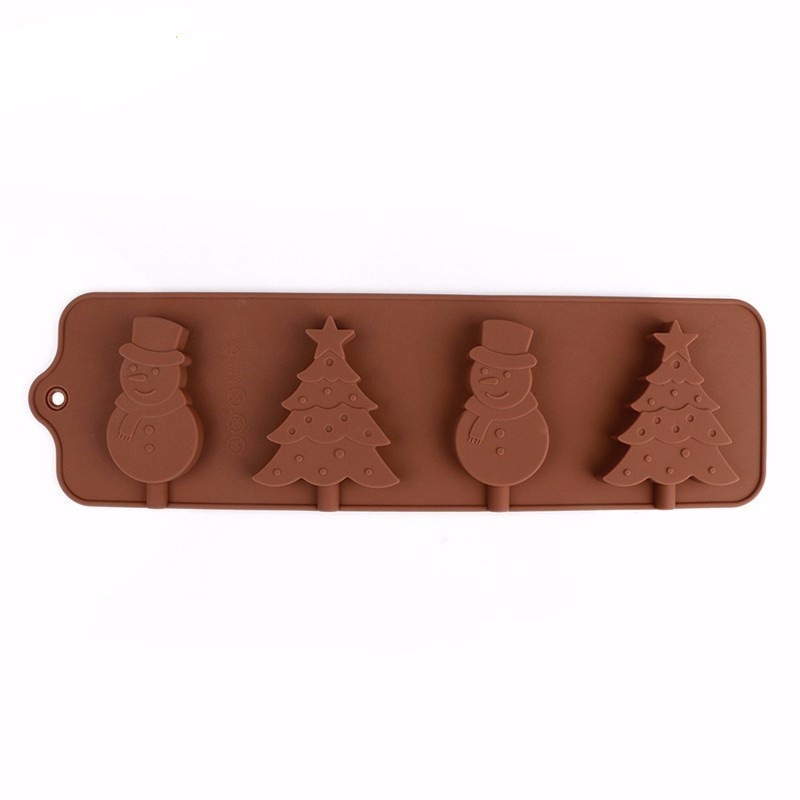 

New DIY baking mold 4 hole, Christmas tree, snowman, lollipop mould, Chocolate mold Fondant cake decorating Tools Patisserie