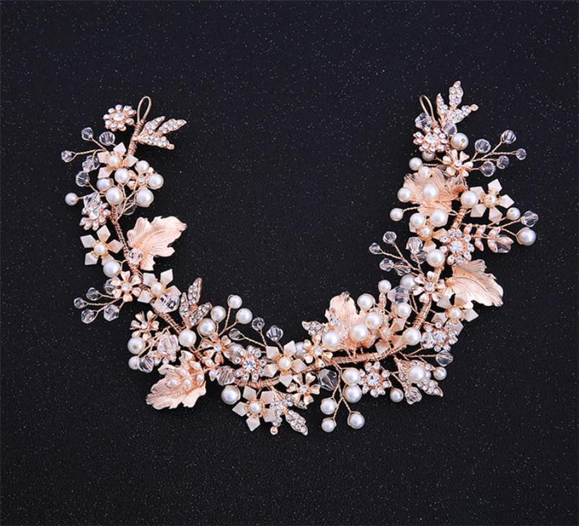 

Rose Gold Headband Wedding Bridal Flower Crown Tiara Crystal Rhinestone Hair Accessories Band Jewelry Princess Queen Headpiece Headdress, Slivery;golden