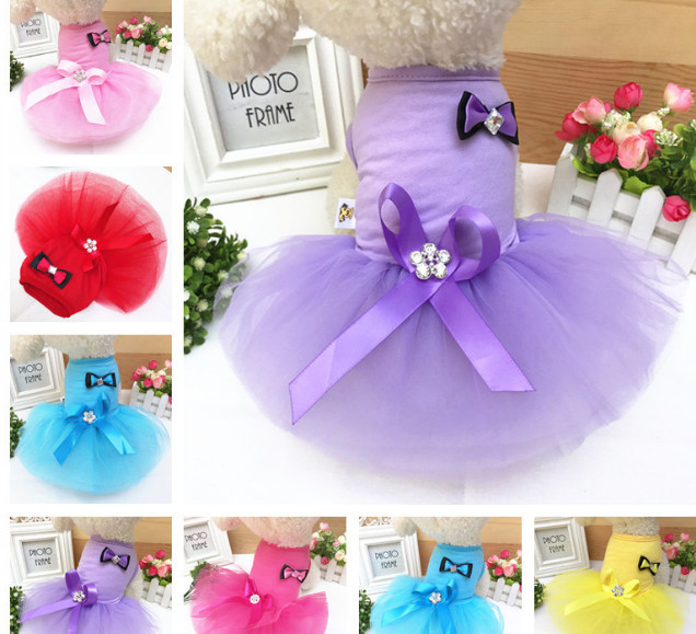 

Summer Pet Clothes bow Dress Dog Dress for Small Dog Princess Wedding Skirt Luxury Clothing for Dog Soft Lace, Mixed colors