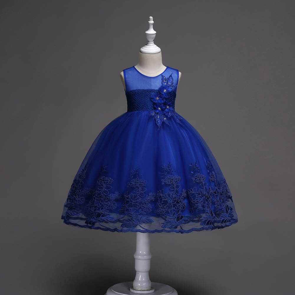 

Christmas Gifts!Sequin Embroidery Lace Flower Girls Dresses Birthday Wear with Bow Sash Princess Girls Tulle Ball Gown wedding Dresses D04, Royal blue