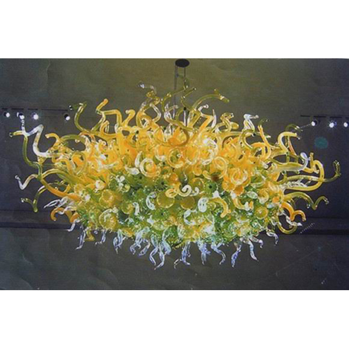 Forme de fleur de couleur jaune soufflé à la bouche en verre de Murano grandes lampes suspendues hôtel salle de mariage lustre éclairage