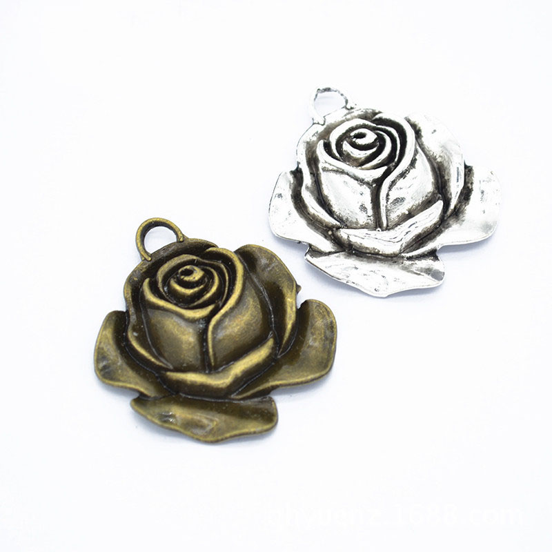 

Bulk 100 pcs 3D rose charms pendant Antique Silver & bronze Plated 36*30mm good for DIY craft
