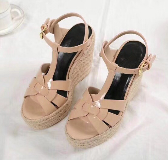 

2023 sandal the new fabric is made of high sheepskin Hemp Cord leather, full package, 3 color and high 10.5CM size 35-41., Black