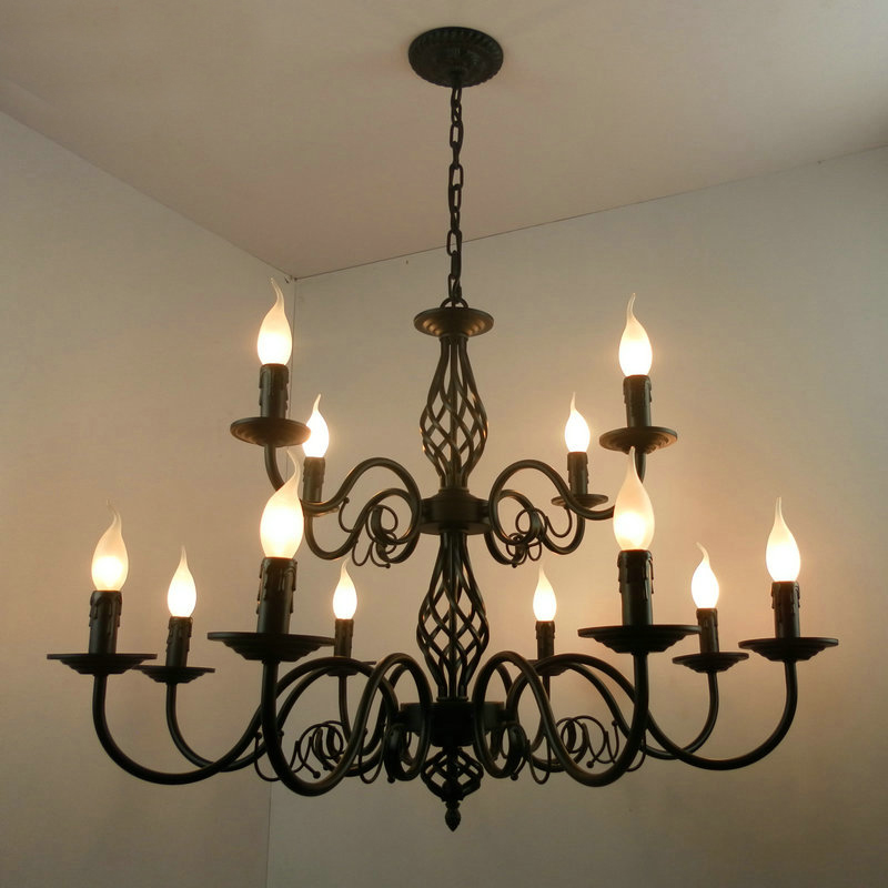 Luxury Rustic Wrought Iron Chandelier E14 Candle Black Vintage Antique Home led Chandeliers For Living room European pendant lamp lighting-image-413372017
