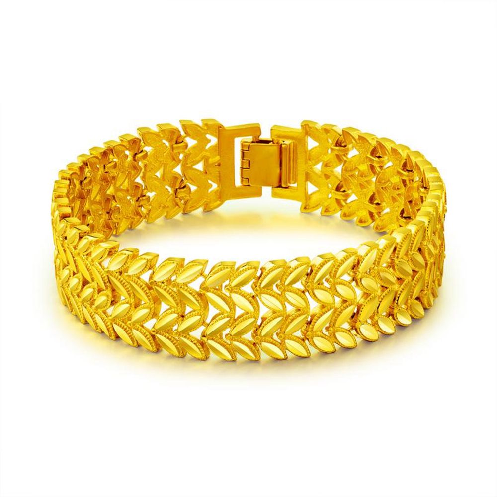 17mm Wide Wrist Bracelet Chain Leaf Design18k Yellow Gold Filled Classic Womens Mens Bracelet 7.87 Inches Long-image-412509412