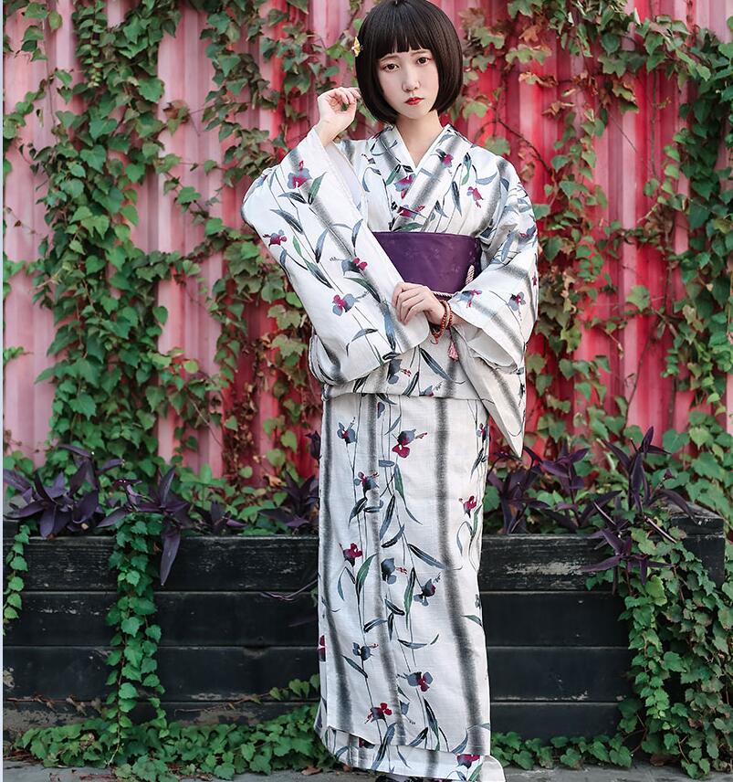 

Oriental Asian Traditional Standard Kimono bathrobe Japanese fireworks kimono Pure Cotton Yukata With Obi Flower Vintage Evening Dress