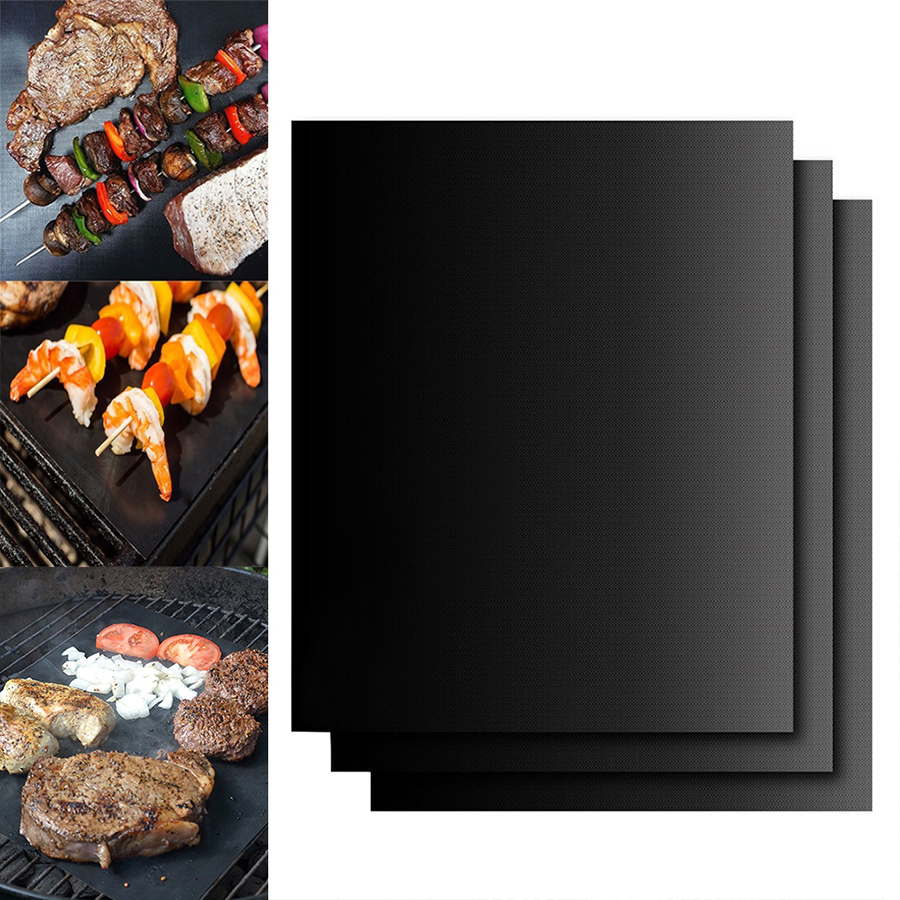 

Reusable Teflon Barbecue Grill Mat Non-stick BBQ Barbeque Grill Mats Baking Thick Cooking Pad Reusable Sheet Portable Cooking Barbecue Tools