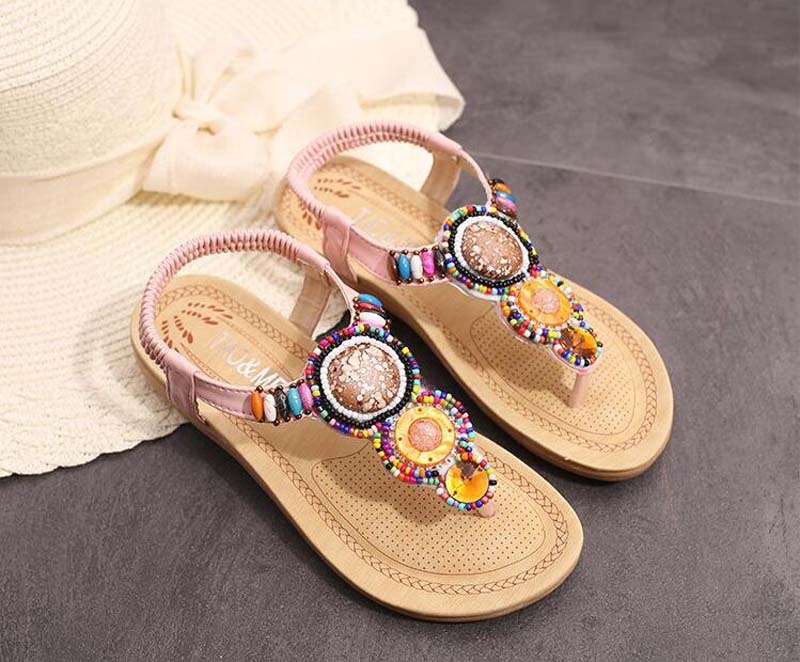 

30pairs 2018 New European and American Bohemian flip-flops a string of beads Women Sandals handmade white& pink size 35-40cm, Multi