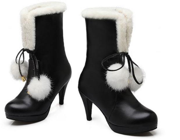 

Free send 2018 new style Winter high heel Fine heel Korean women Middle barrel boots, Black