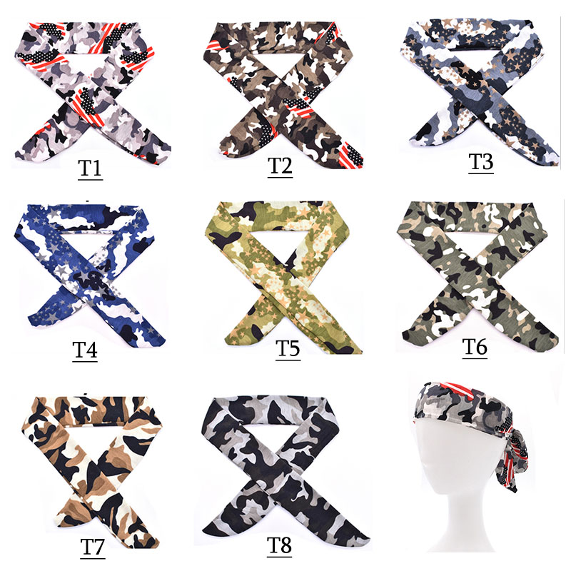 

2018 Camo Cotton Tie Back Headbands Stretch Sweatbands Hair Band Moisture Wicking Workout Men Women Bands