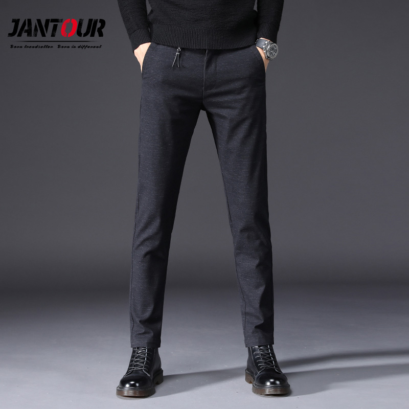 

jantour Autumn winter Pants Men thick Commerce Casual Pants Male Straight Business Suit Trousers brand Mens Pant Size 27- 38, Black