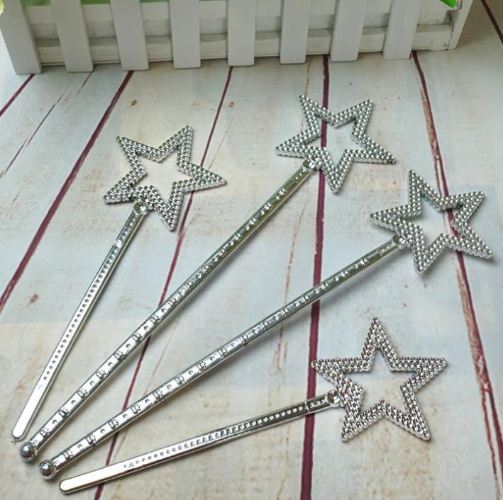 

Sliver star magic wand kids girl Cosplay fairy princess elf angel wand streamers props birthday XMAS party bag filler favor 22cm