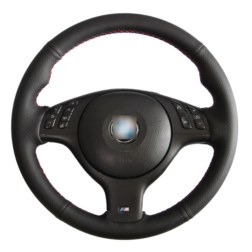 Black Leather Hand-stitched Steering Wheel Cover for BMW E46 E39 330i 540i 525i 530i 330Ci M3 2001-2003-image-429690350