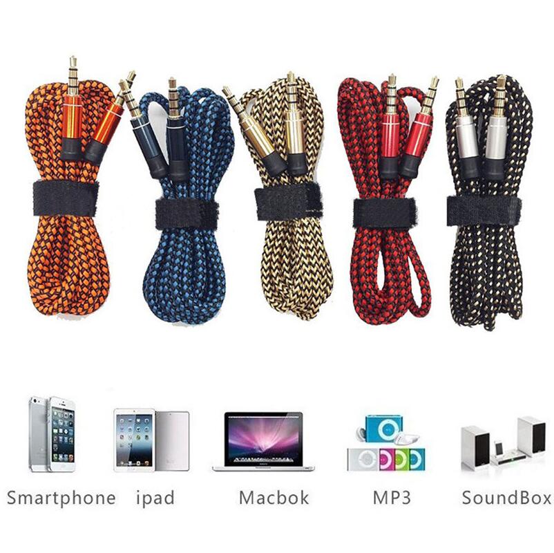 

3.5mm Auxiliary AUX Audio Cable Metal Fabric Braieded Male Stereo cord 1.5M for iphone Samsung MP3 Speaker Tablet PC with retail box, Mixed color