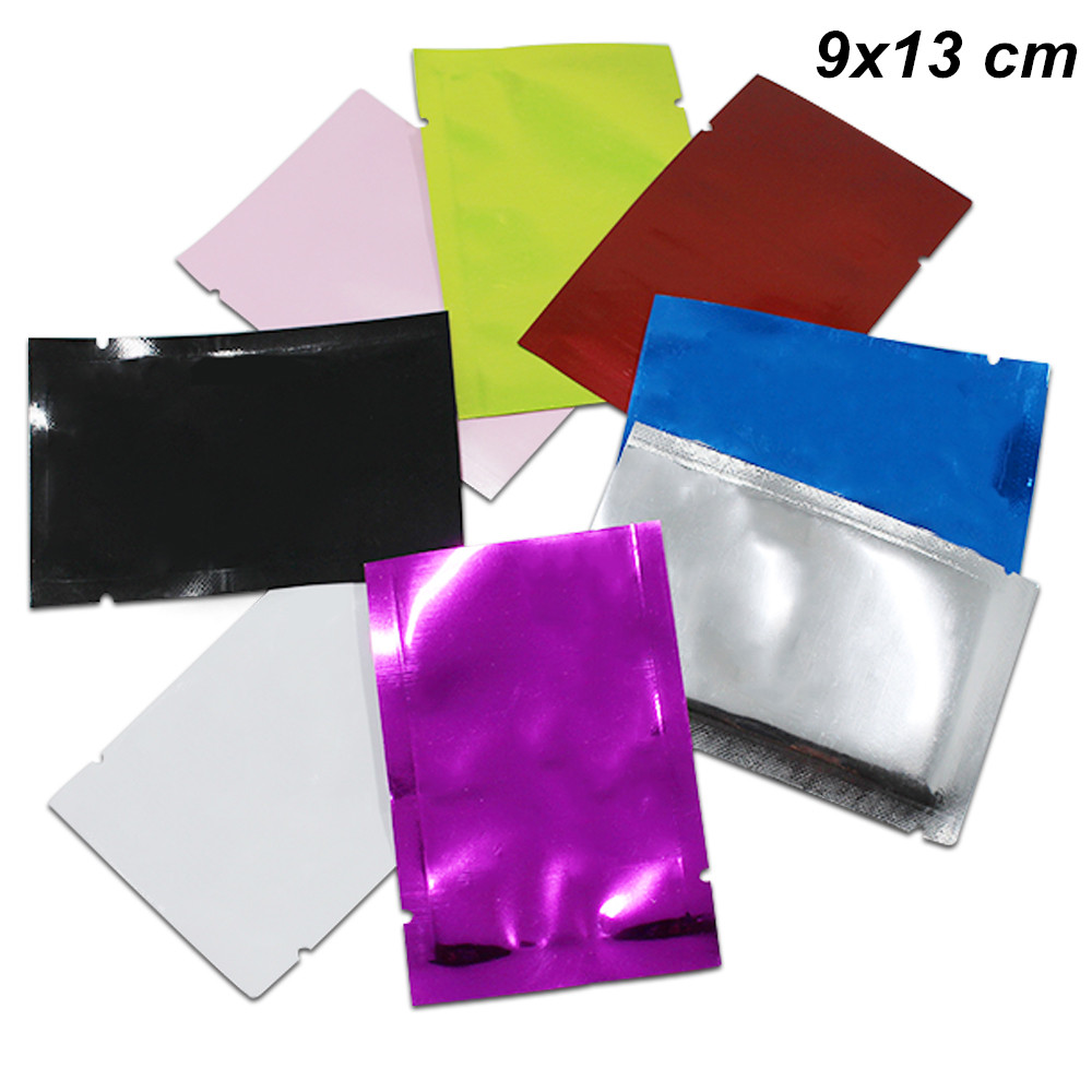 

9x13cm 100pcs Colorful Aluminum Foil Vacuum Heat Sealing Food Valve Flat Packaging Bags for Bake Products Open Top Mylar Heat Seal Pack Bag
