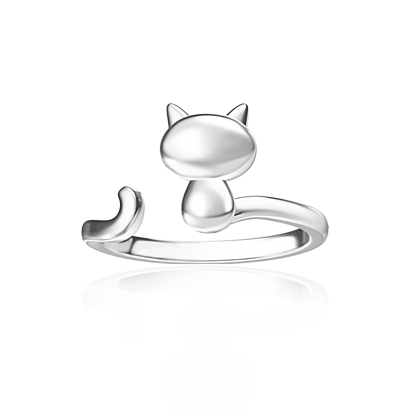 

NEW S925 sterling silver rings super silver cute cat Adjustable opening rings sweet lovely kitten rings for female younger gills