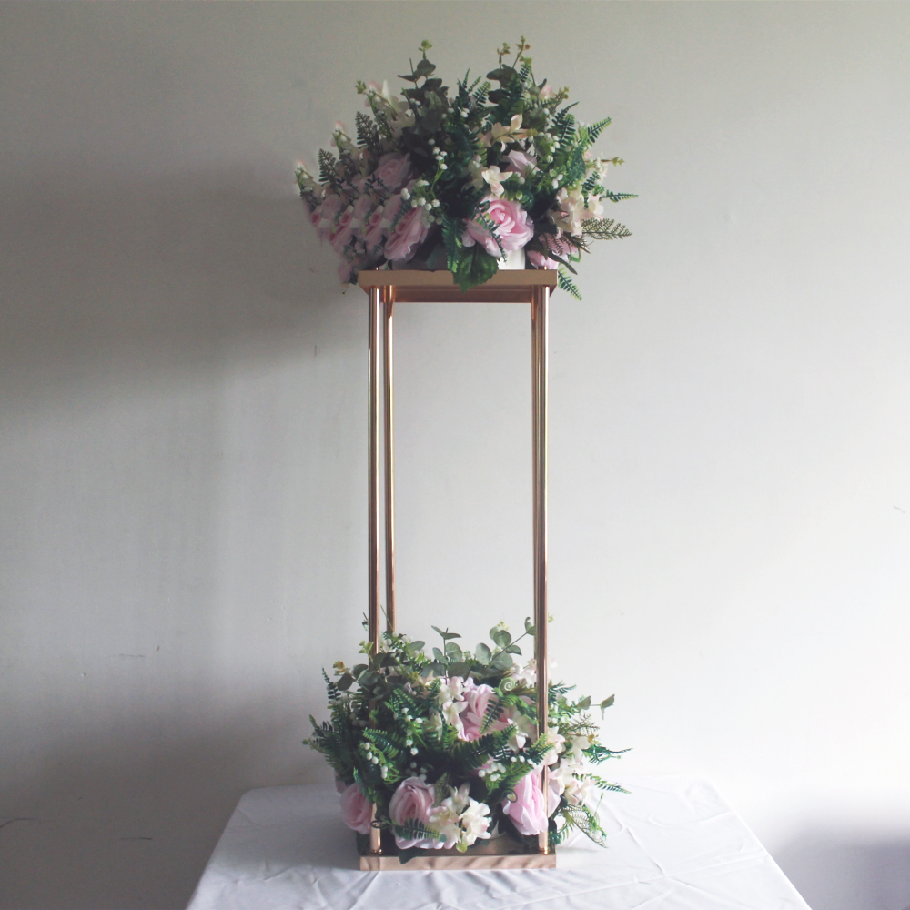 32" Flower Vase Gold Column Stand Metal Road Lead Wedding Centerpiece Flower Rack For Event Party Decoration 10 PCS/ LOT-image-425879132