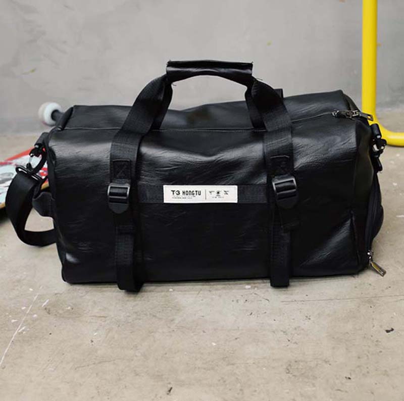 

Duffel Bags Personal Black PU Women Short Handle Big Capactiy Travel Handbag 36-55L