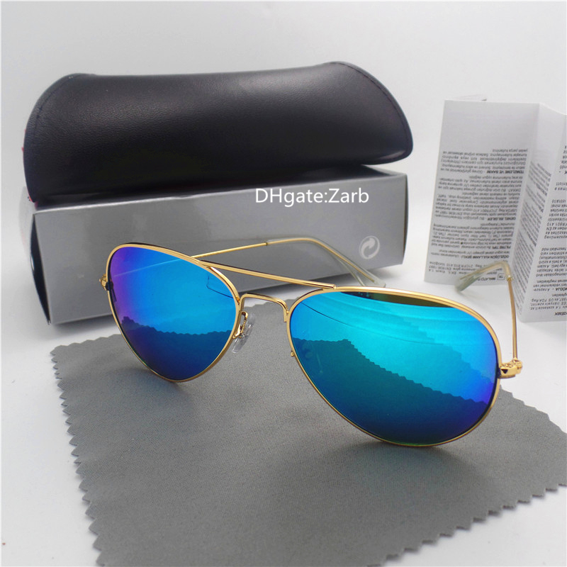 

High Quality Glass Lens Men Women Sunglasses UV400 Metal Frame PilotcEyewear 58/62 Pilot glasses Vintage Mirror Eyeglass With Box Case, White;black