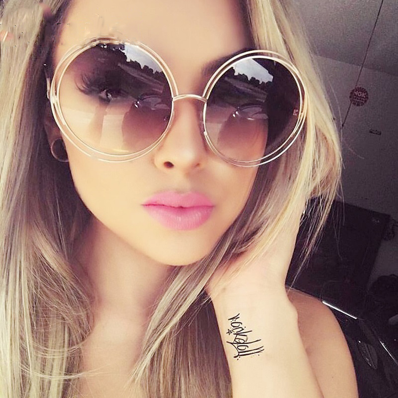 

Fashion Round Sunglasses for Women Brand Designer Big 2018 Vintage Summer Style Round Metal Sun Glasses Women Shades High-grade Sunglass