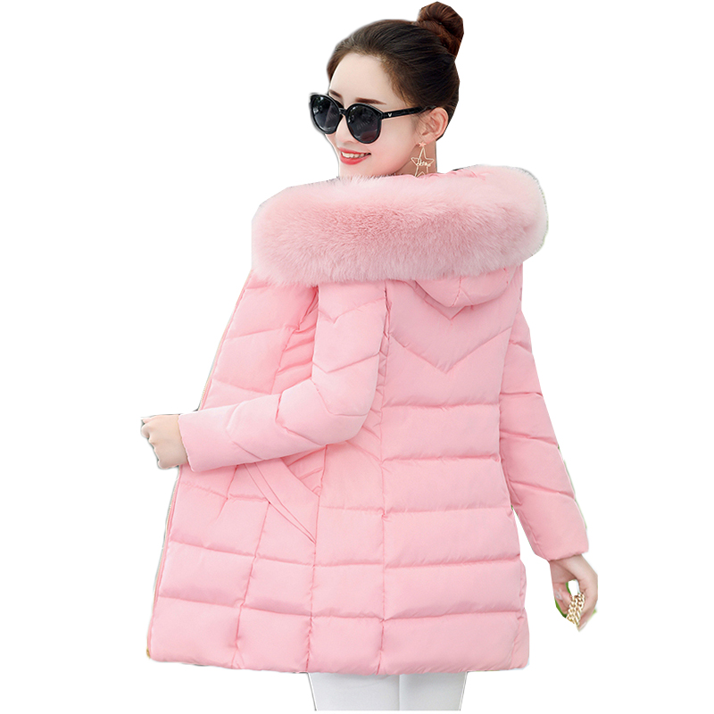 

Korean Style Winter Coat Women Fur Collar Padded-Cotton Parkas Female Thicker Coats Jackets Medium-Long Hooded Overcoats Women, Gray