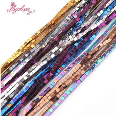

3x3mm Natural Cube Square Blue/Black/Rainbow/Green Hematite Stone Beads Strand 15" For DIY Necklace Jewelry Making,Free Shipping