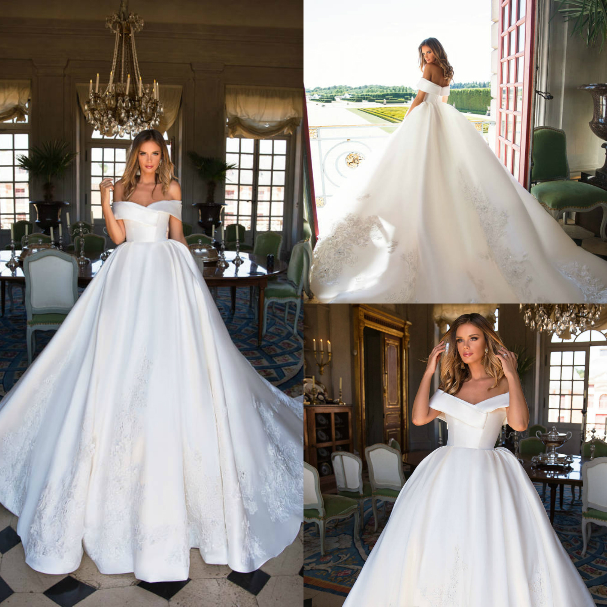 2019 Autumn Milla Nova Wedding Dresses A Line Off The Shoulder Satin Applique Sweep Train Plus Size Bridal Gowns Robe De Mariée