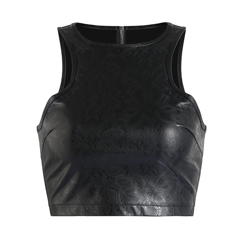 

2018 Women Short Crop Top Bustier Plus Size -XXL Fetish Clubwear Zip Back PVC leather Tank Tops Wet look Pu Tube Top Sleeveless, As shown