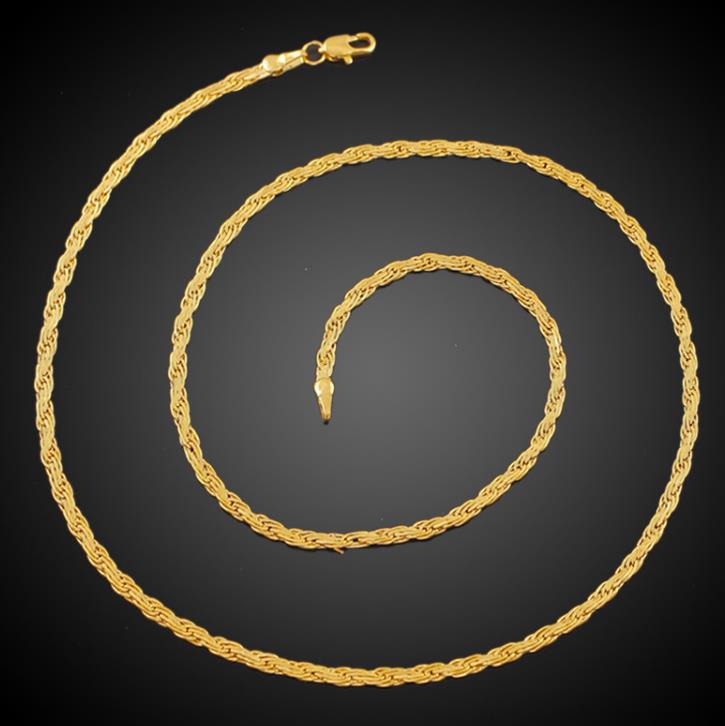 

hot sale fashion 18K Real Gold Plated Stainless Steel Rope Chain Necklace for Men Gold Chains Fashion Jewelry Gift