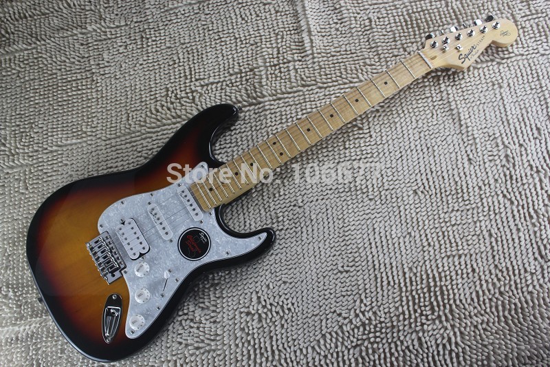 Livraison gratuite 2014 Nouvelle Arrivée Haute Qualité 6 Cordes Personnalisé ST Squier Strat Sunburst HHS Micros Guitare Électrique