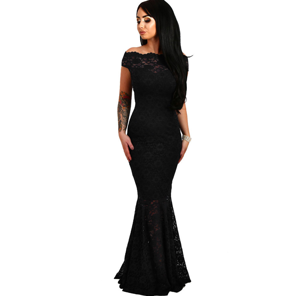 

Lace Dresses Party Gowns Off Shoulder Ladies Robe De Soiree Navy Fishtail Maxi Dress Vestidos Longo De Festa, Dark blue