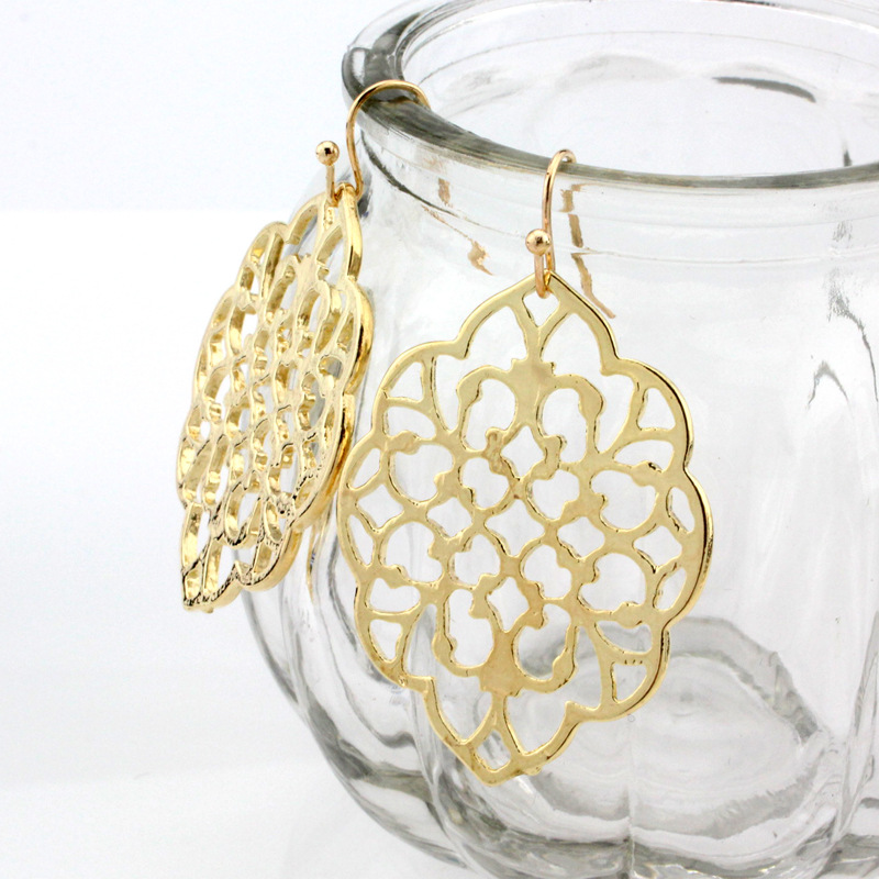 

sterling silver yellow gold hook dangle filigree earring for women boho chic bohemian moroccan earrings wedding jewelry