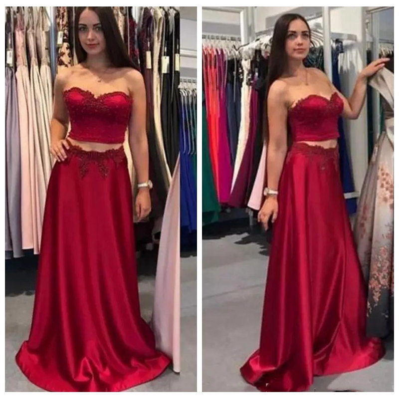

Red 2018 Two Piece Prom Dresses Sweetheart Sleeveless Custom Zipper Floor Length Appliques Lace Long Party Evening Dress, Light yellow