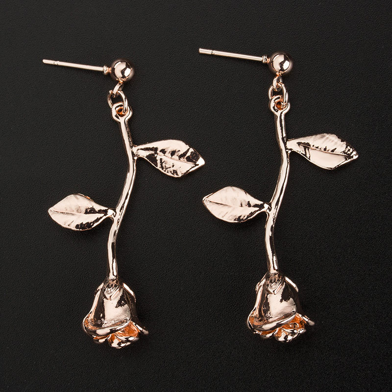 

Gold/Silver/Rose Gold Women Flowers Leaves Dangle Earrings Unique Design Hollow Rose Flower Drop Earring Valentine's Day Gifts