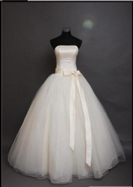 

Bow Waist Cheap Bride Ball Gowns White Strapless Wedding Dresses Real Photo Plus Size Vestidos De Novia
