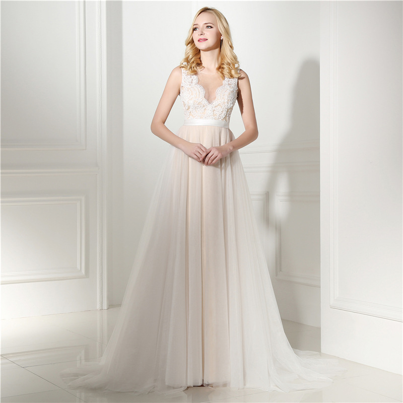 

Sexy Champagne with Ivory Wedding Dress Sheer Neck Lace Wedding Dresses Sweep Train Plus Size Wedding Dresses, Same as image