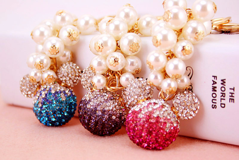 

Free Shipping New Design Crystal Pearl beads Mouse Keychain Keyring Bag/Purse Charm gift Real Gold Plated ,Alloy key Chain Key holder
