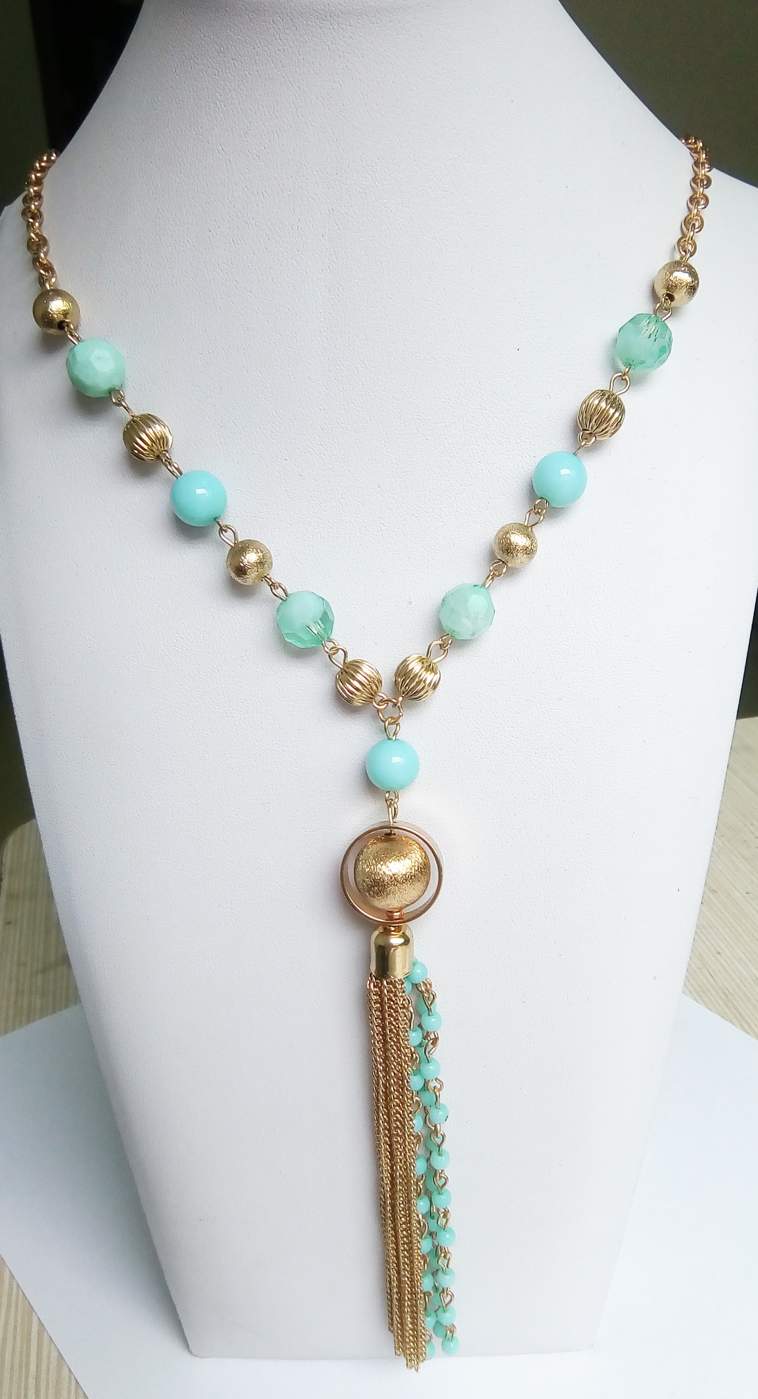 

New Handmade Jewelry Rosary beads Tassel long pendant necklaces For Women Birhtday Gifts Chain tassel beaded sandy ball necklace, Silver
