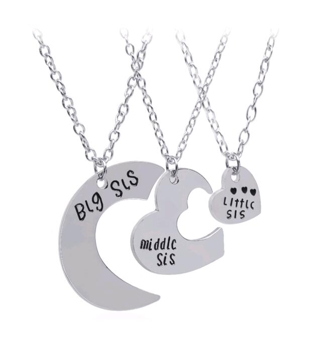 

3pcs Petal Splicing Heart Shaped Pendant Necklace Little Middle Big Sister Combination Jewelry for girls Friend