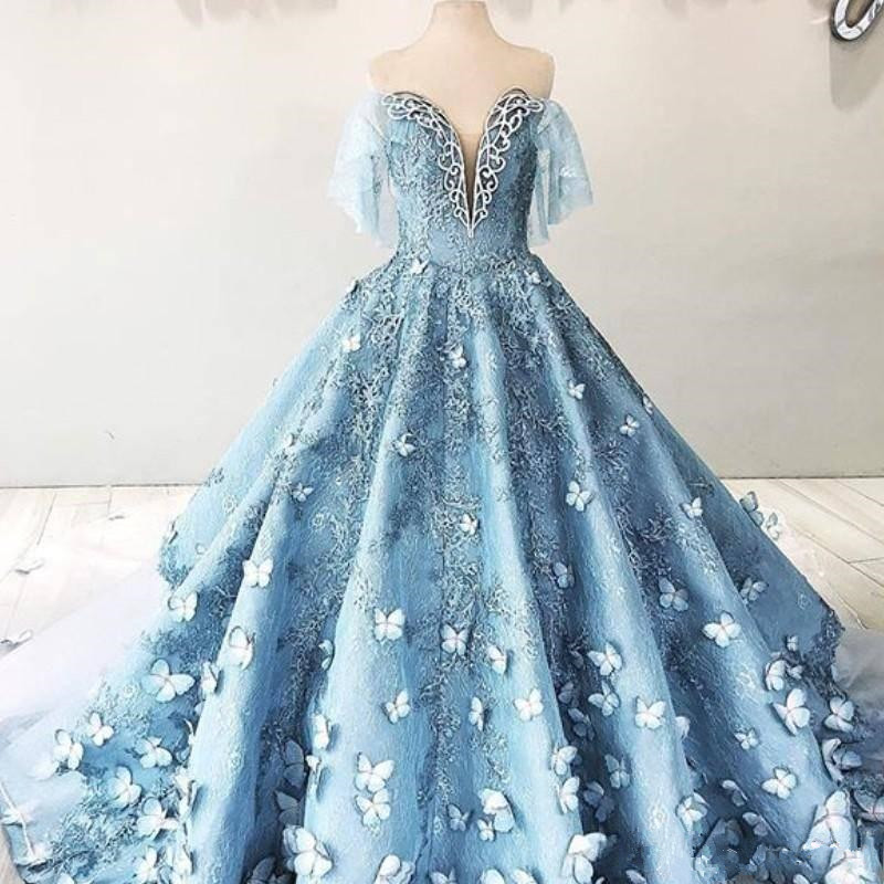 blue butterfly wedding dress