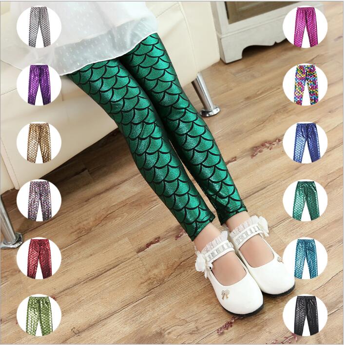 

Mermaid Kids Pants Fish Scale Leggings Girls Colorful Digital Printing Tights Baby Shiny Fashion Pants Child Slim Stretchy Trousers TX1, As pictures