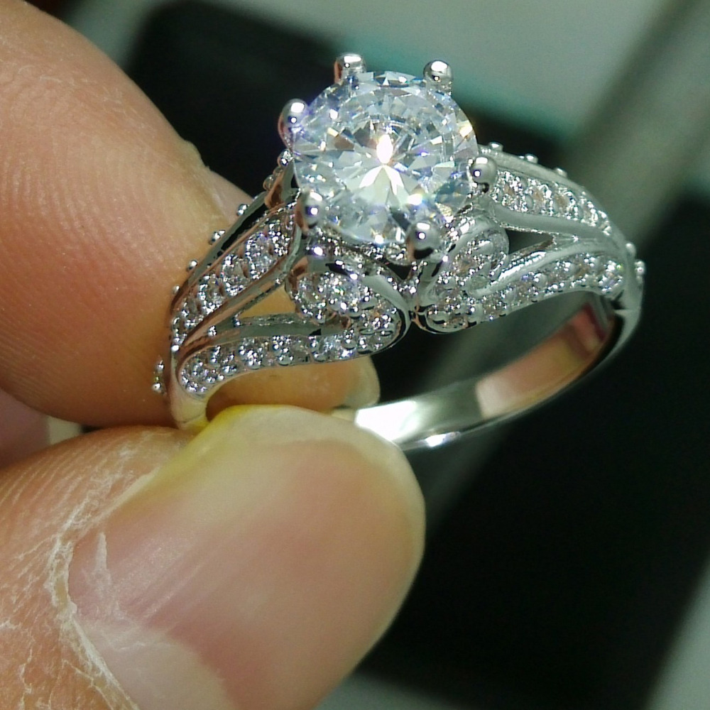 

Classic Luxury female rings Diamonique Cz White gold filled Engagement wedding band ring for women men christmas gift Size 5-10