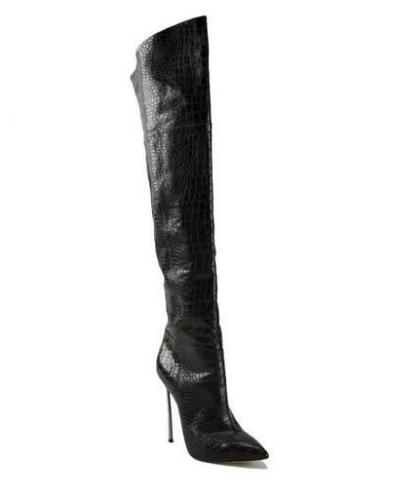 

2018 Sexy Cobra Skin Leather Over the Knee Boots Pointed Toe Blade Heels Thigh High Boots Black Brown Zipper Long Boot, Multi