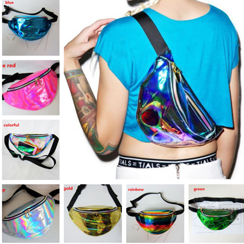 

Laser Holographic Waist Bag Backpacks Clear Fanny Packs Translucent Waterproof Rainbow Hologram PU Bags Unisex Beach Travel Shoulder Bags, As pics show