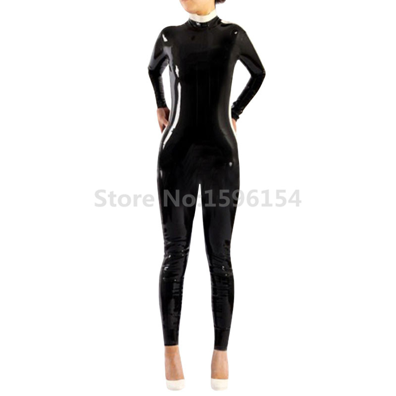 

Natural Zentai Latex Catsuit Rubber Handmade Fetish Suit with Back Zipper LC276, Black