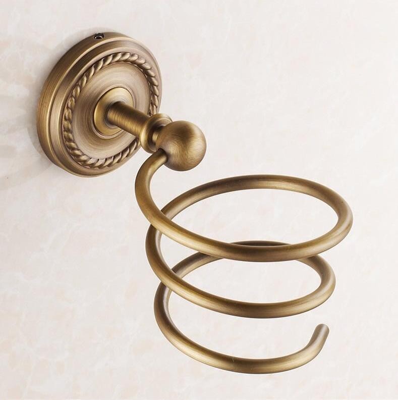 

Bathroom Shelves Antique Brass Hair Dryer Holder Rack Wall Shelf Bath Storage Accessories Hair Blow Dryer Holder