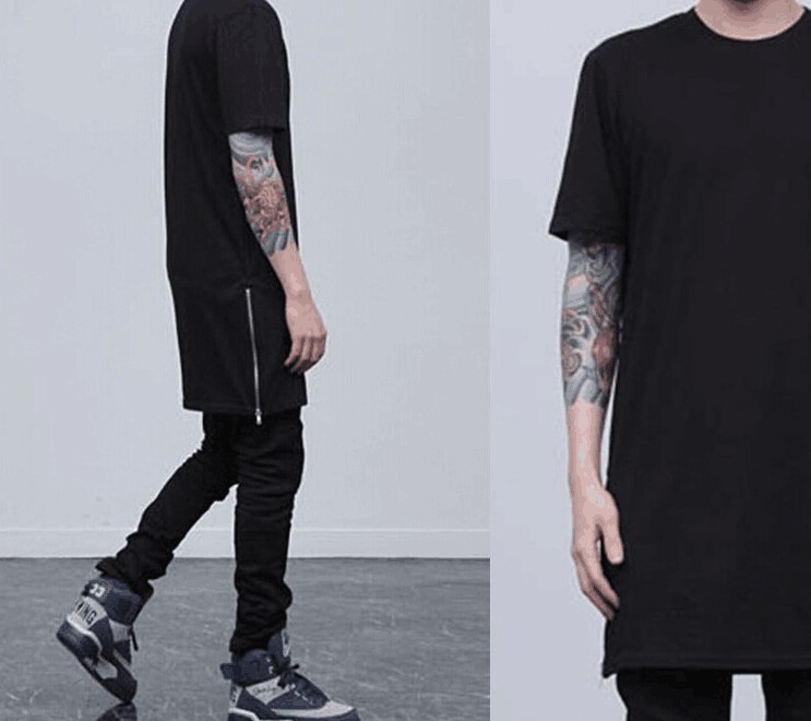 

Men's T-Shirts Street Long Tshirt Men Summer Clothing Classical Zippers Up Black White Tees Tops